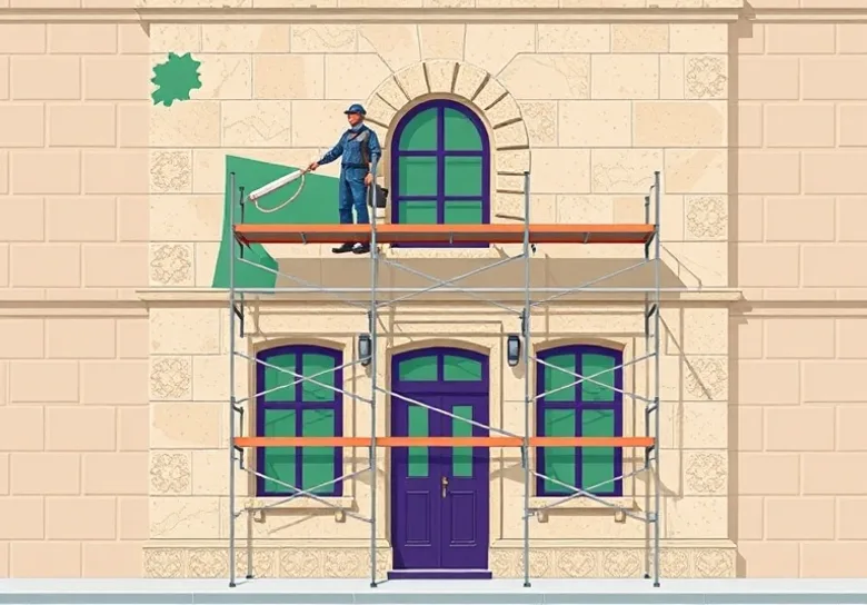 Ravalement de façade en pierre, nettoyage et application d'enduit