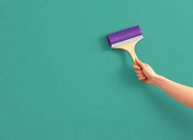 Pose de papier peint, rouleau et brosse à maroufler